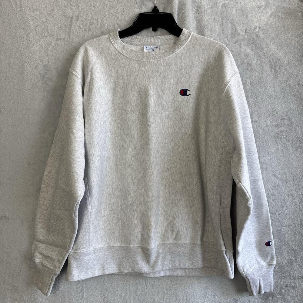 Vintage Mens Champion heather gray Reverse Weave Sweater size Large‎